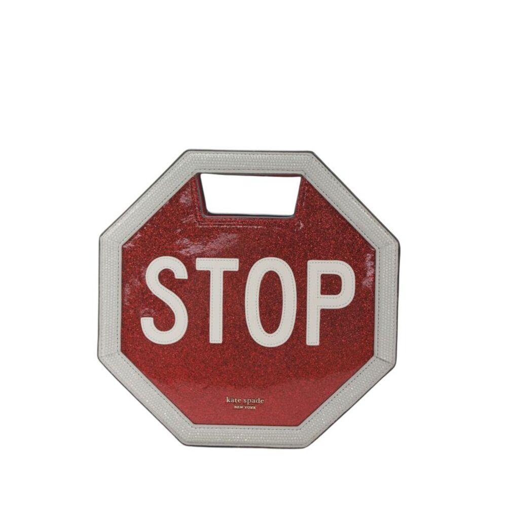 Kate Spade New York Womens Detour Glitter 3D Stop Sign Crossbody Handbag Red